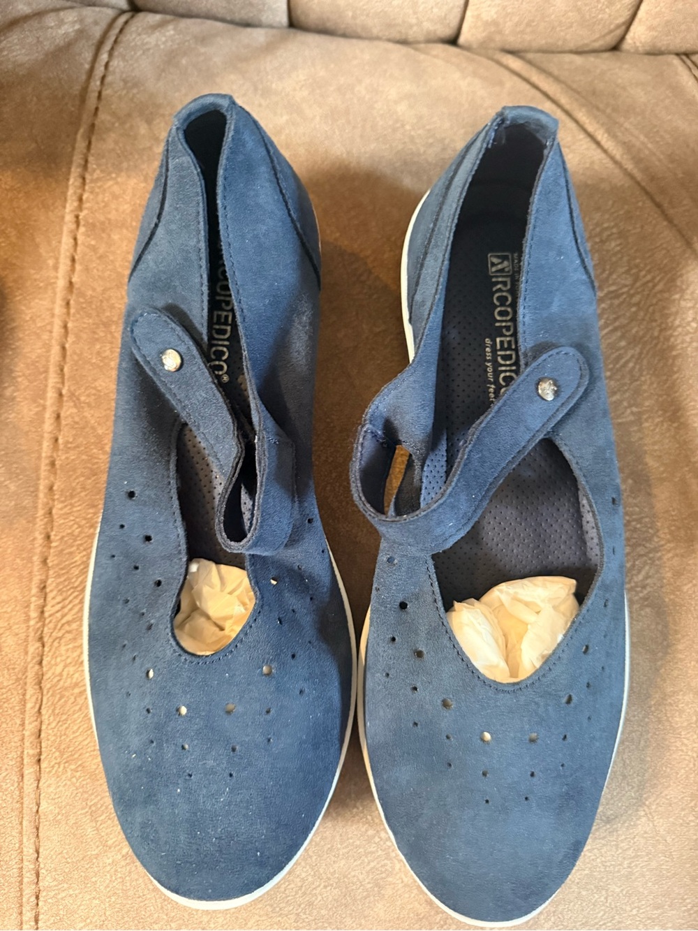 Arcopedico Blue Suede Mary Jane Loafers